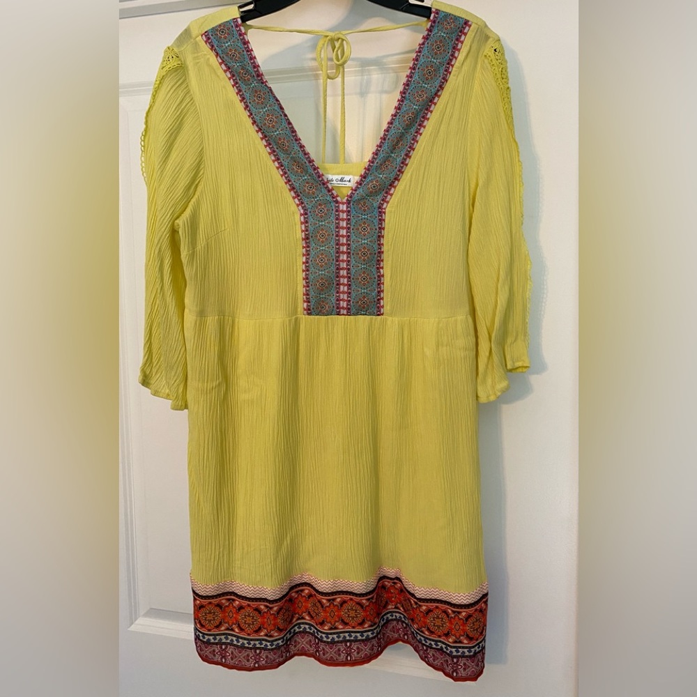 WHITE MARK 3/4 Sleeve Paisley Embroidered V-neck Soft Peasant Dress NWT SMALL